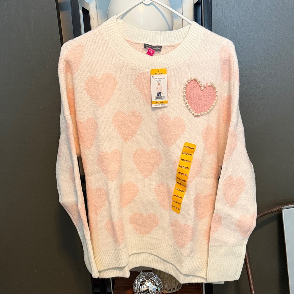 Vince Camuto Blush and Cream Heart Sweater